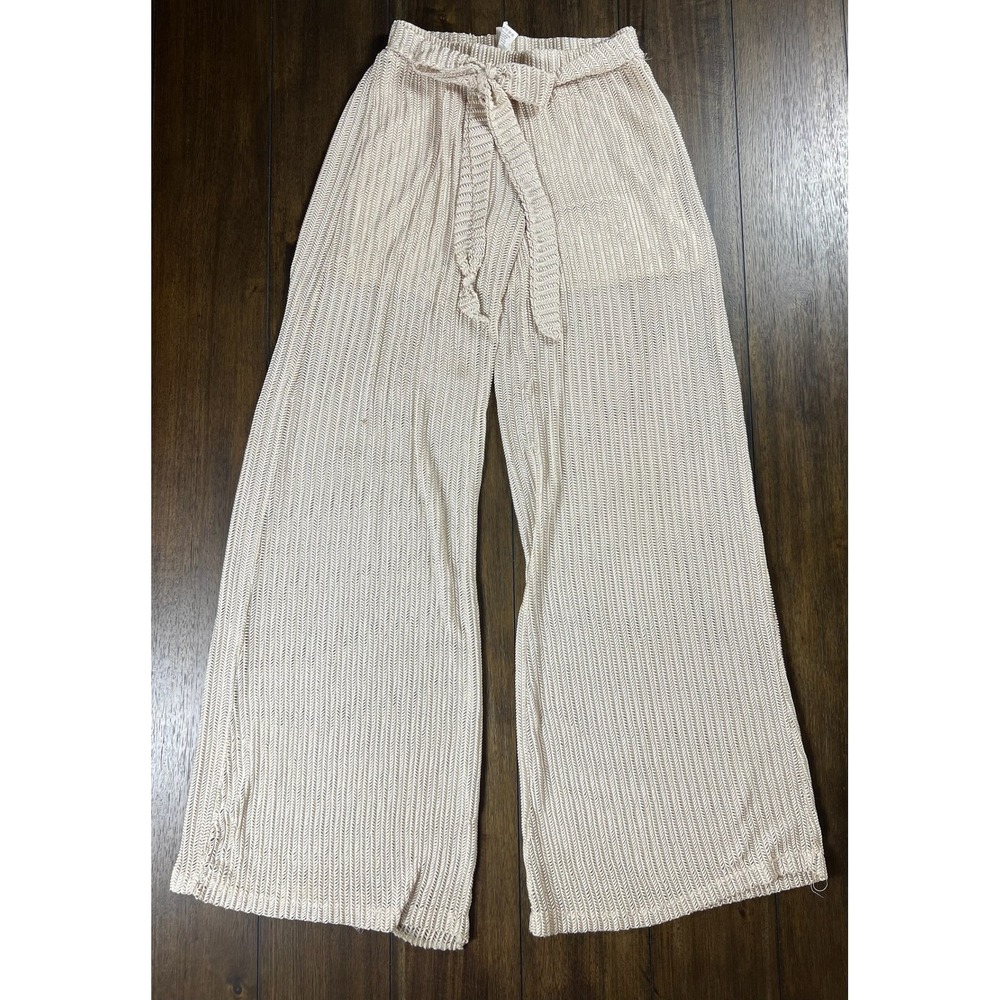 Paradise Beige Chevron Open Knit Wide Leg Tie Waist Pants Size Medium RN107777